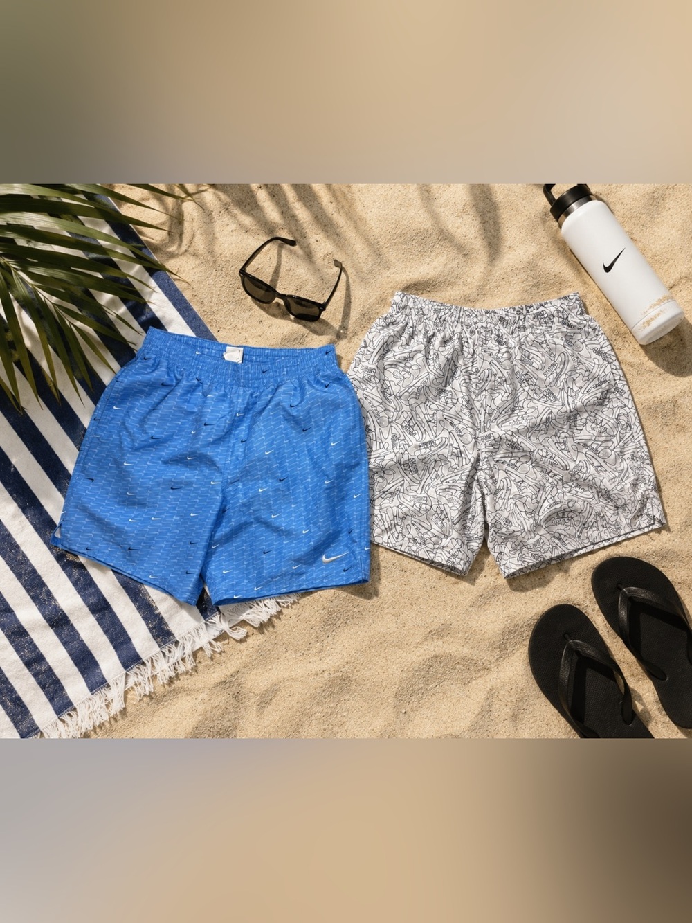Nike Men’s Swim Trunks 2-Pack Size M Blue Swoosh + Sneaker Print